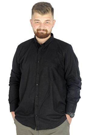 Mode XL Büyük Beden Erkek Keten Cepli  Gömlek 20386 Siyah