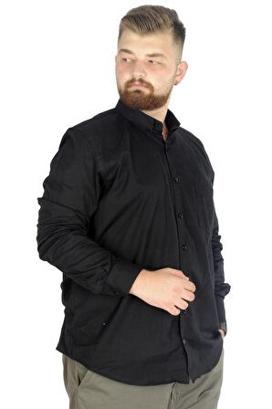 Mode XL Büyük Beden Erkek Keten Cepli  Gömlek 20386 Siyah