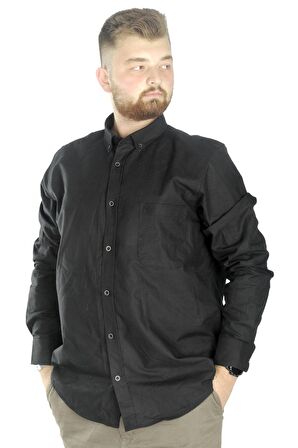 Mode XL Büyük Beden Erkek Keten Cepli  Gömlek 20386K Siyah