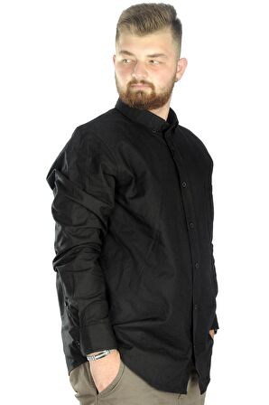 Mode XL Büyük Beden Erkek Keten Cepli  Gömlek 20386K Siyah