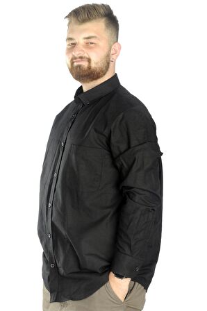 Mode XL Büyük Beden Erkek Keten Cepli  Gömlek 20386K Siyah