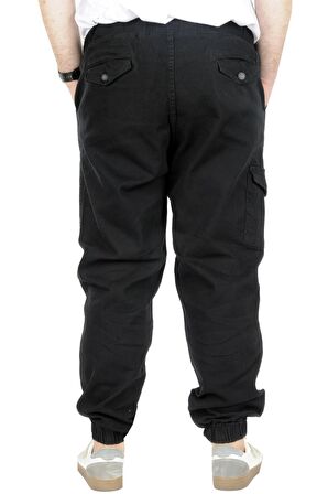 Mode XL Büyük Beden Pantolon Gabardin Kargo Jogger Doğa 21927 Siyah