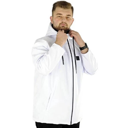  Mode Xl Büyük Beden Erkek Kapüşonlu Mont Waterproof Softshell 21235 Beyaz