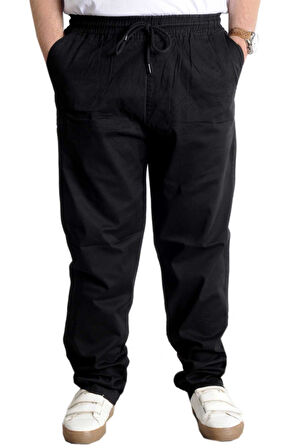 Mode XL Büyük Beden Pantolon Gabardin Kargo Düz Paça Jogger Doğa 21928 Siyah