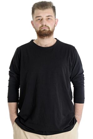 Mode XL Büyük Beden Erkek Tshirt Uzun Kol Manşetli 20103 Siyah