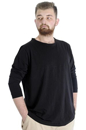 Mode XL Büyük Beden Erkek Tshirt Uzun Kol Manşetli 20103 Siyah
