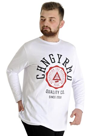 Mode XL Büyük Beden Erkek Tshirt Uzun Kol Quality Co 22099 Beyaz