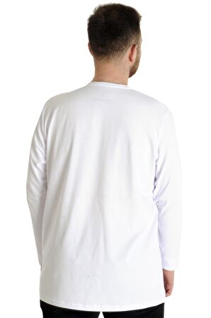 Mode XL Büyük Beden Erkek Tshirt Uzun Kol Quality Co 22099 Beyaz