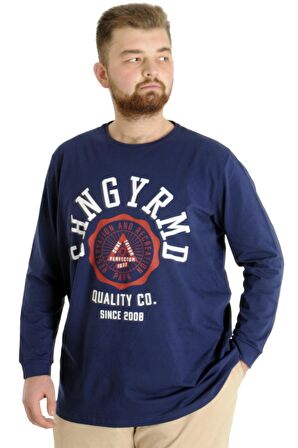 Mode XL Büyük Beden Erkek Tshirt Uzun Kol Quality Co 22099 İndigo