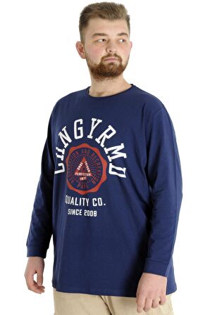 Mode XL Büyük Beden Erkek Tshirt Uzun Kol Quality Co 22099 İndigo