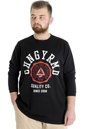 Mode XL Büyük Beden Erkek Tshirt Uzun Kol Quality Co 22099 Siyah