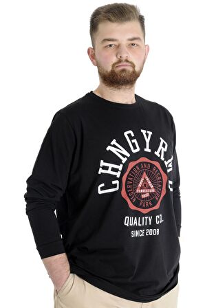 Mode XL Büyük Beden Erkek Tshirt Uzun Kol Quality Co 22099 Siyah