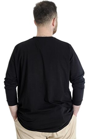 Mode XL Büyük Beden Erkek Tshirt Uzun Kol Quality Co 22099 Siyah