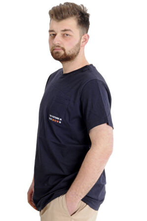 Mode XL Büyük Beden Erkek T-shirt FUTURE 23200 Lacivert
