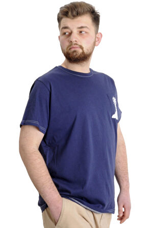 Mode XL Büyük Beden Erkek T-shirt FINGERMARK 23201 İndigo