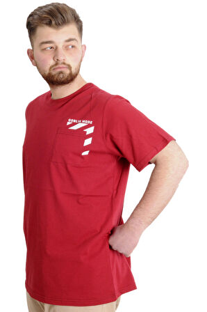 Mode XL Büyük Beden Erkek T-shirt PRINT 23203 Bordo