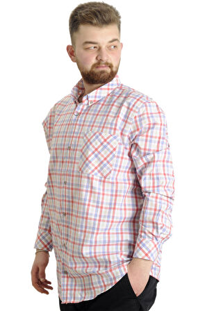 Mode XL Büyük Beden Erkek Gömlek Ekose Uzun Kollu 23300 Su Yeşili