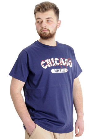 Mode XL Büyük Beden Erkek T-shirt CHICAGO 23105 İndigo