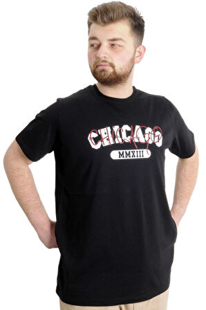 Mode XL Büyük Beden Erkek T-shirt CHICAGO 23105 Siyah