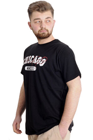 Mode XL Büyük Beden Erkek T-shirt CHICAGO 23105 Siyah