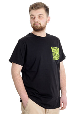 Mode XL Büyük Beden Erkek T-shirt OUTSIDE 23106 Siyah