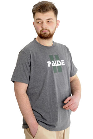 Mode XL Büyük Beden Erkek T-shirt PAUSE 23109 Antramelanj
