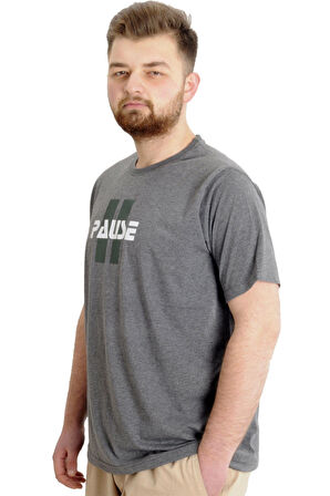 Mode XL Büyük Beden Erkek T-shirt PAUSE 23109 Antramelanj