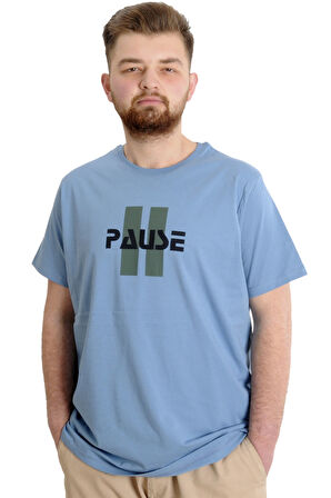 Mode XL Büyük Beden Erkek T-shirt PAUSE 23109 Mavi