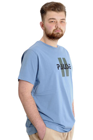 Mode XL Büyük Beden Erkek T-shirt PAUSE 23109 Mavi