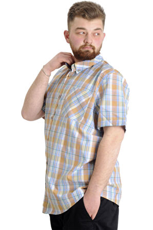 Mode XL Büyük Beden Erkek Gömlek Ekose Kısa Kollu 23301 Yeşil