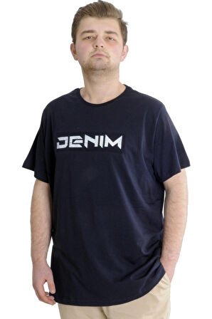 Mode XL Büyük Beden Erkek T-shirt DENIM 23115 Lacivert