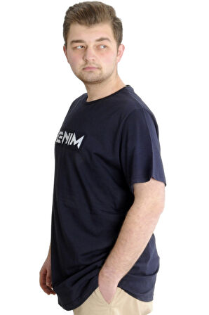 Mode XL Büyük Beden Erkek T-shirt DENIM 23115 Lacivert