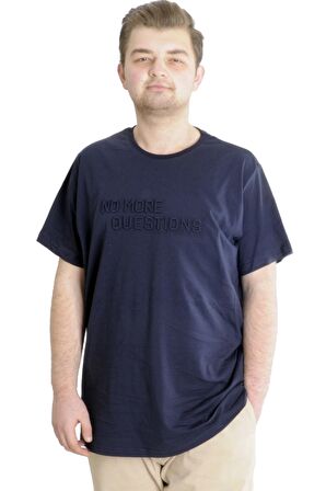 Mode XL Büyük Beden Erkek T-shirt NO MORE 23117 Lacivert