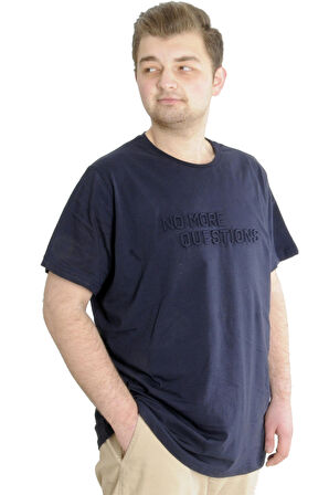 Mode XL Büyük Beden Erkek T-shirt NO MORE 23117 Lacivert