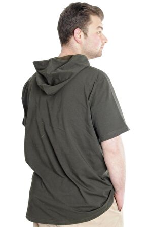 Mode XL Büyük Beden Erkek T-shirt Kapşonlu Kısa Kol 23118 Haki