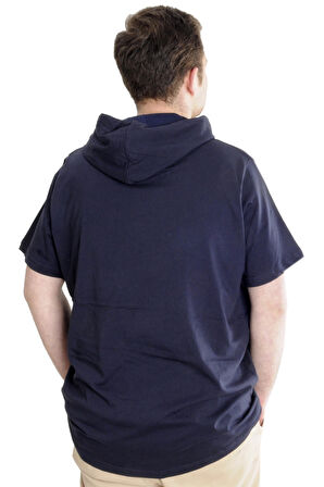 Mode XL Büyük Beden Erkek T-shirt Kapşonlu Kısa Kol 23118 Lacivert