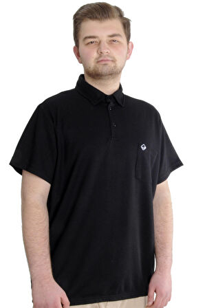 Mode XL Büyük Beden Erkek T-shirt Polo Cepli Golf WAFFLE 23320 Siyah