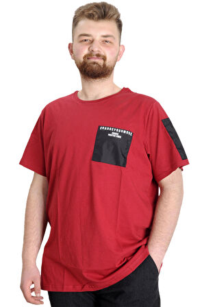 Mode XL Büyük Beden Erkek T-shirt CHNGYRMD 23123 Bordo
