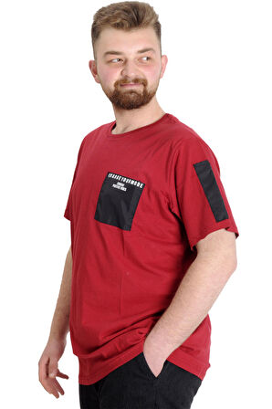Mode XL Büyük Beden Erkek T-shirt CHNGYRMD 23123 Bordo