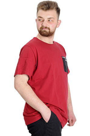 Mode XL Büyük Beden Erkek T-shirt CHNGYRMD 23123 Bordo