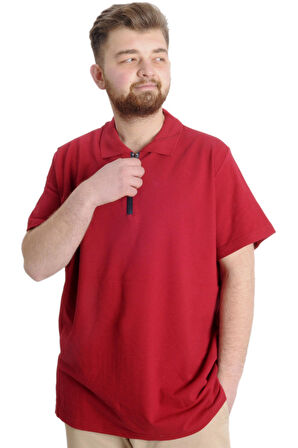 Mode XL T-shirt Polo Likralı Fermuarlı Yaka 21029 Bordo