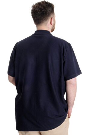 Mode XL Büyük Beden Erkek T-shirt Polo FRAGMENTED 23325 Lacivert-Bordo