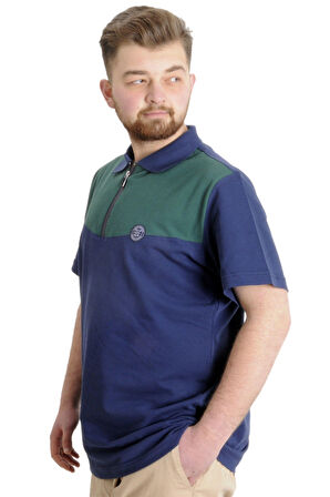 Mode XL Büyük Beden Erkek T-shirt Polo FRAGMENTED 23325 Mavi