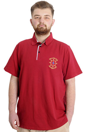 Mode XL Büyük Beden Erkek T-shirt Polo ADVENTURE 23323 Bordo