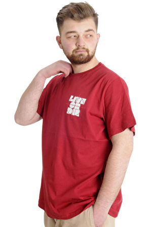 Mode XL Büyük Beden Erkek T-shirt LIVE OR DIE 23124 Bordo