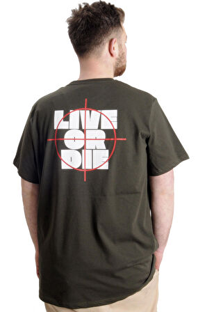 Mode XL Büyük Beden Erkek T-shirt LIVE OR DIE 23124 Haki