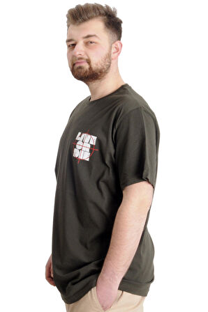 Mode XL Büyük Beden Erkek T-shirt LIVE OR DIE 23124 Haki