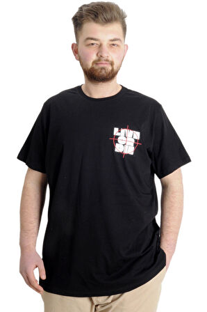 Mode XL Büyük Beden Erkek T-shirt LIVE OR DIE 23124 Siyah