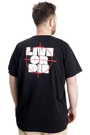 Mode XL Büyük Beden Erkek T-shirt LIVE OR DIE 23124 Siyah