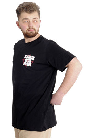 Mode XL Büyük Beden Erkek T-shirt LIVE OR DIE 23124 Siyah
